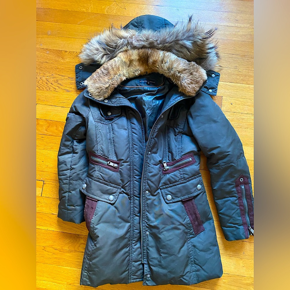 Andrew Marc parka dark hunter green XS very good condition